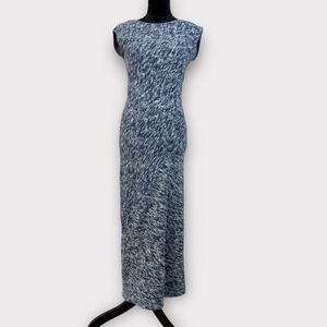 Massimo Dutti Knit Maxi Dress Size XS Blue White Cotton Coastal Chic Minimalist